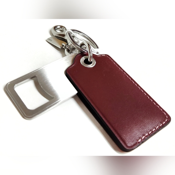 Coach Bottle Opener Key Fob Keychain with Stamp Silver Bright Orange Leather NWT - Picture 14 of 15
